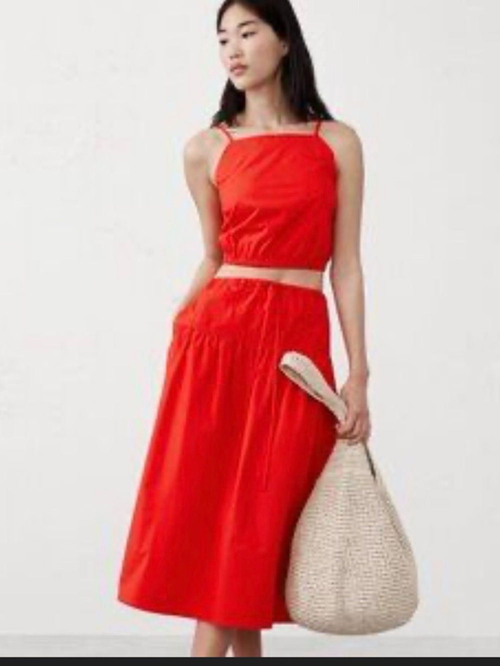 Women’s Red Midi Skirt - Sleeveless Coordinating Set L petite